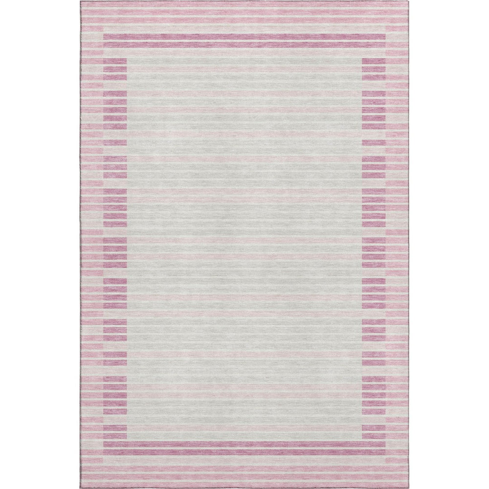 HomeRoots 9' X 12' Washable Striped Area Rug in Pink, Ivory & Mauve - Durable, UV Protected & Stylish Design 693491