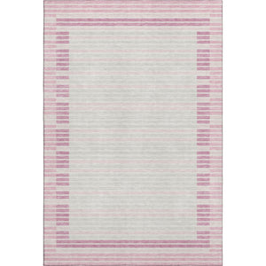 HomeRoots 9' X 12' Washable Striped Area Rug in Pink, Ivory & Mauve - Durable, UV Protected & Stylish Design 693491