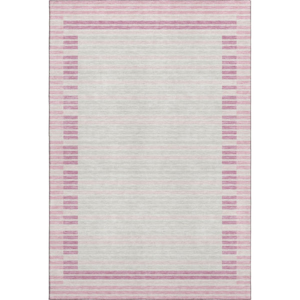 HomeRoots 9' X 12' Washable Striped Area Rug in Pink, Ivory & Mauve - Durable, UV Protected & Stylish Design 693491