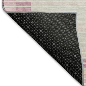 HomeRoots 9' X 12' Washable Striped Area Rug in Pink, Ivory & Mauve - Durable, UV Protected & Stylish Design 693491