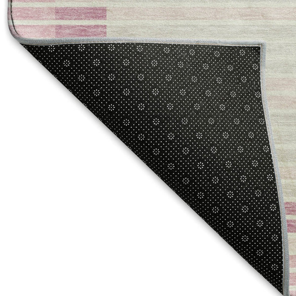 HomeRoots 9' X 12' Washable Striped Area Rug in Pink, Ivory & Mauve - Durable, UV Protected & Stylish Design 693491