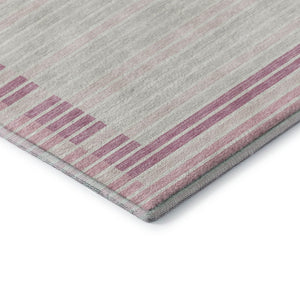 HomeRoots 9' X 12' Washable Striped Area Rug in Pink, Ivory & Mauve - Durable, UV Protected & Stylish Design 693491