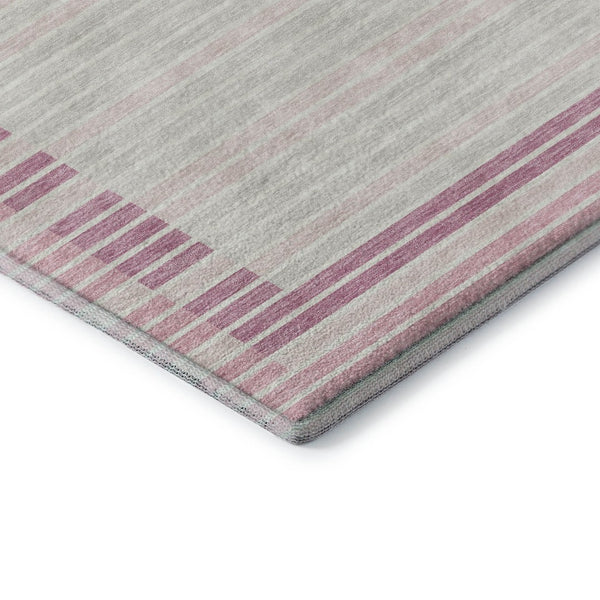 HomeRoots 9' X 12' Washable Striped Area Rug in Pink, Ivory & Mauve - Durable, UV Protected & Stylish Design 693491