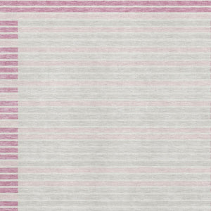 HomeRoots 9' X 12' Washable Striped Area Rug in Pink, Ivory & Mauve - Durable, UV Protected & Stylish Design 693491