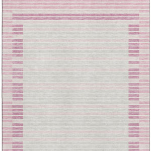 HomeRoots 9' X 12' Washable Striped Area Rug in Pink, Ivory & Mauve - Durable, UV Protected & Stylish Design 693491