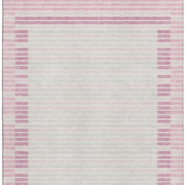 HomeRoots 9' X 12' Washable Striped Area Rug in Pink, Ivory & Mauve - Durable, UV Protected & Stylish Design 693491