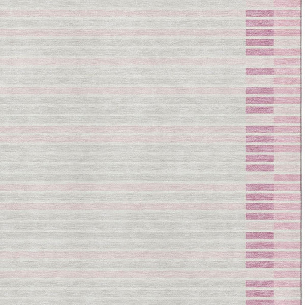 HomeRoots 10' X 14' Striped Washable Area Rug in Pink, Ivory & Mauve – UV Protected for High-Traffic Homes 693492