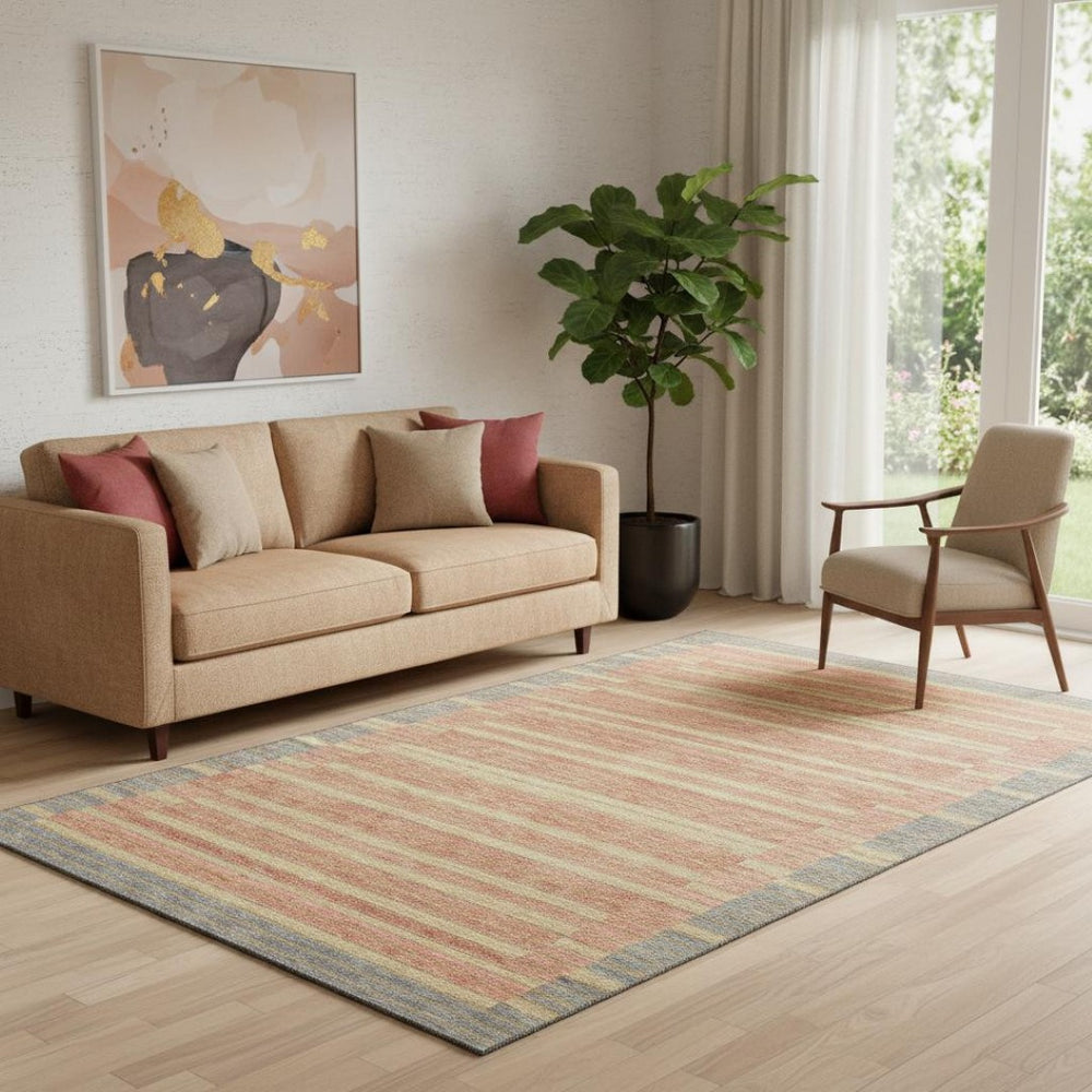 HomeRoots 5' X 8' Washable Pewter, Salmon & Gold Striped Area Rug with UV Protection for Durable Style 693494