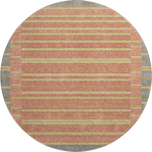 HomeRoots 8' Round Washable Rug in Pewter, Salmon & Gold Stripes - UV Protected, Durable & Stylish for Any Room 693495