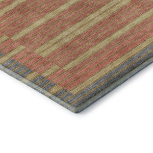 HomeRoots 8' Round Washable Rug in Pewter, Salmon & Gold Stripes - UV Protected, Durable & Stylish for Any Room 693495