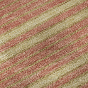 HomeRoots 8' Round Washable Rug in Pewter, Salmon & Gold Stripes - UV Protected, Durable & Stylish for Any Room 693495