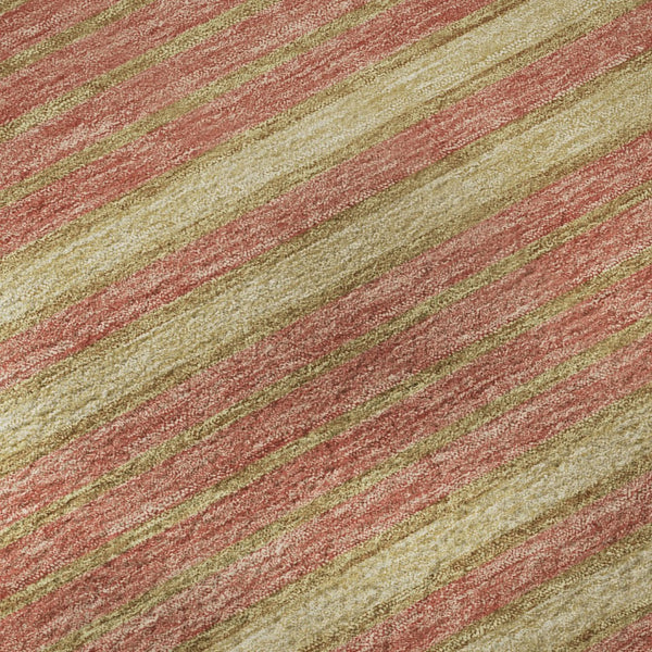 HomeRoots 8' Round Washable Rug in Pewter, Salmon & Gold Stripes - UV Protected, Durable & Stylish for Any Room 693495