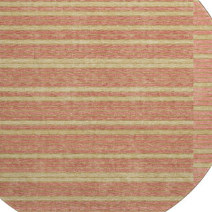 HomeRoots 8' Round Washable Rug in Pewter, Salmon & Gold Stripes - UV Protected, Durable & Stylish for Any Room 693495