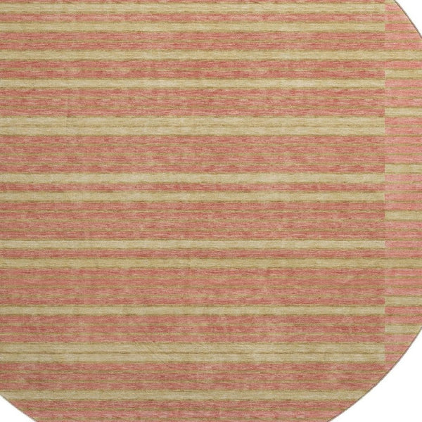 HomeRoots 8' Round Washable Rug in Pewter, Salmon & Gold Stripes - UV Protected, Durable & Stylish for Any Room 693495