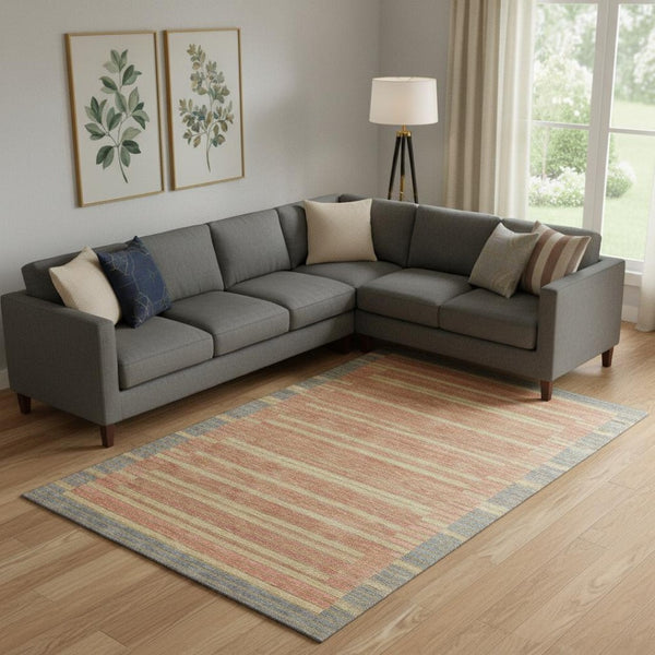 HomeRoots 9' X 12' Striped Washable Area Rug in Pewter, Salmon, and Gold with UV Protection for Modern Homes 693497