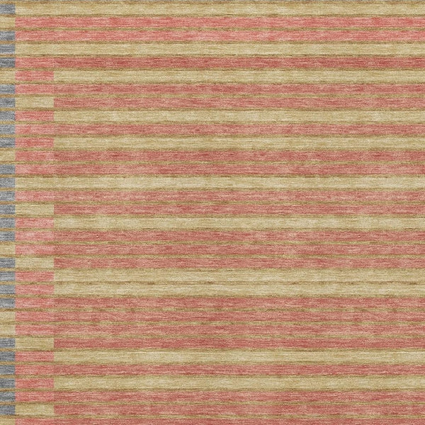 HomeRoots 9' X 12' Striped Washable Area Rug in Pewter, Salmon, and Gold with UV Protection for Modern Homes 693497