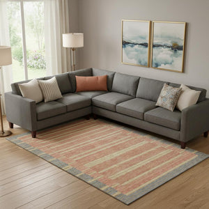 HomeRoots 10' X 14' Stylish Pewter Salmon & Gold Striped Washable Area Rug – Durable, UV Protected & Easy Care! 693498