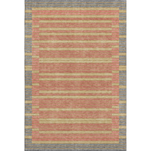 HomeRoots 10' X 14' Stylish Pewter Salmon & Gold Striped Washable Area Rug – Durable, UV Protected & Easy Care! 693498