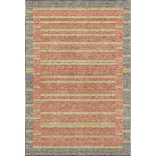 HomeRoots 10' X 14' Stylish Pewter Salmon & Gold Striped Washable Area Rug – Durable, UV Protected & Easy Care! 693498