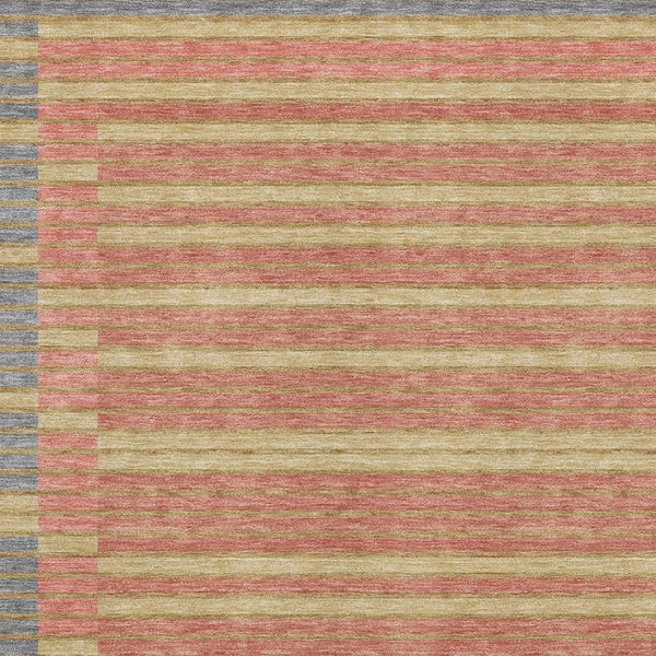 HomeRoots 10' X 14' Stylish Pewter Salmon & Gold Striped Washable Area Rug – Durable, UV Protected & Easy Care! 693498