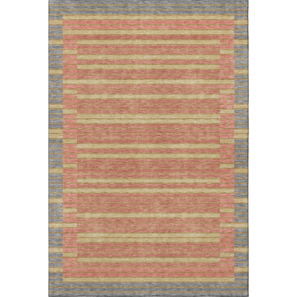 HomeRoots 10' X 14' Stylish Pewter Salmon & Gold Striped Washable Area Rug – Durable, UV Protected & Easy Care! 693498