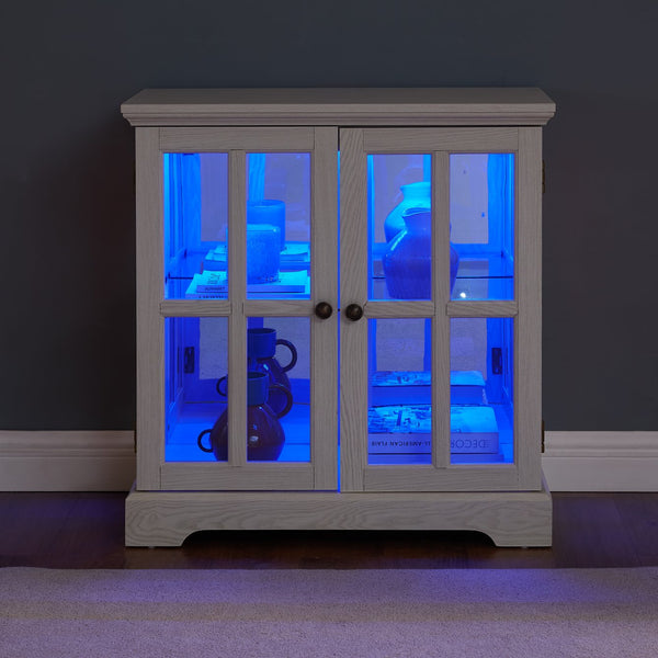 English Elm Led Curio Display Cabinet - Antique-Style Showcase With Adjustable Shelves & Multi-Color Lighting W2275P231693