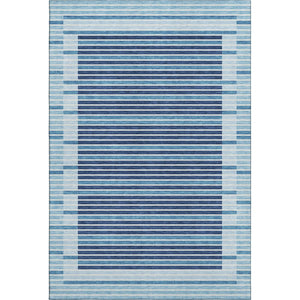 HomeRoots 5' X 8' Striped Washable Area Rug in Sky Blue, Ivory & Navy - UV Protected & Stain Resistant Charm 693500