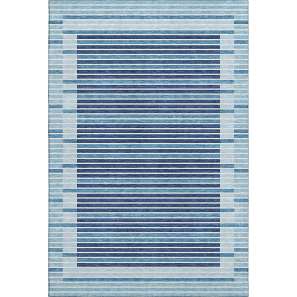 HomeRoots 5' X 8' Striped Washable Area Rug in Sky Blue, Ivory & Navy - UV Protected & Stain Resistant Charm 693500