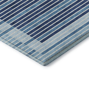 HomeRoots 5' X 8' Striped Washable Area Rug in Sky Blue, Ivory & Navy - UV Protected & Stain Resistant Charm 693500