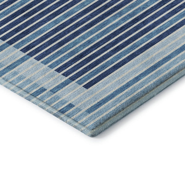 HomeRoots 5' X 8' Striped Washable Area Rug in Sky Blue, Ivory & Navy - UV Protected & Stain Resistant Charm 693500