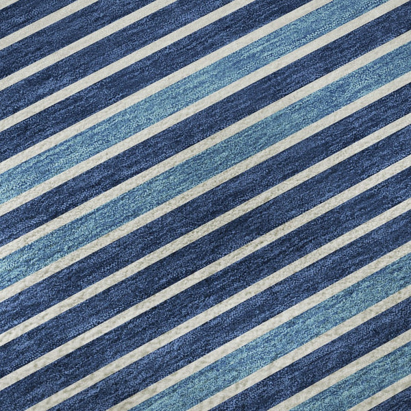 HomeRoots 5' X 8' Striped Washable Area Rug in Sky Blue, Ivory & Navy - UV Protected & Stain Resistant Charm 693500