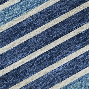 HomeRoots 5' X 8' Striped Washable Area Rug in Sky Blue, Ivory & Navy - UV Protected & Stain Resistant Charm 693500