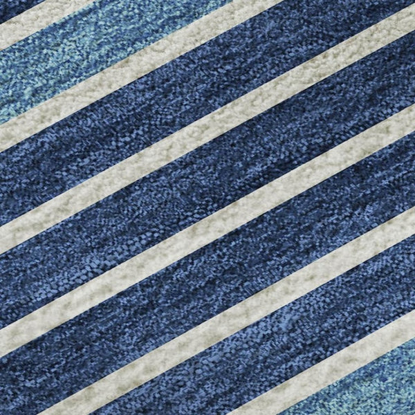 HomeRoots 5' X 8' Striped Washable Area Rug in Sky Blue, Ivory & Navy - UV Protected & Stain Resistant Charm 693500