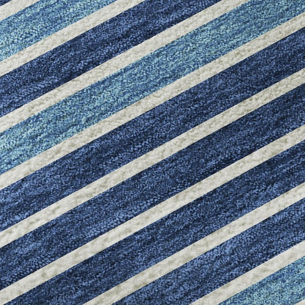 HomeRoots 5' X 8' Striped Washable Area Rug in Sky Blue, Ivory & Navy - UV Protected & Stain Resistant Charm 693500