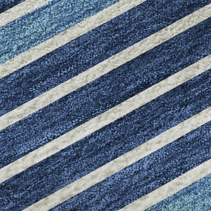 HomeRoots 9' X 12' Striped Washable Area Rug in Sky Blue, Ivory & Navy - Durable, UV Protected & Stylish 693503