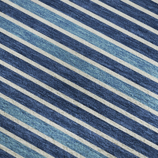 HomeRoots 9' X 12' Striped Washable Area Rug in Sky Blue, Ivory & Navy - Durable, UV Protected & Stylish 693503