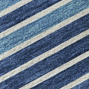 HomeRoots 10' X 14' Sky Blue, Ivory & Navy Striped Area Rug - Durable, Washable with UV Protection & Non-Slip Backing 693504