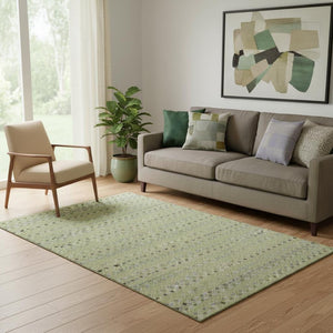 HomeRoots 5' X 8' Stylish Artichoke Green and Gray Striped Washable Area Rug with UV Protection and Durability 693506