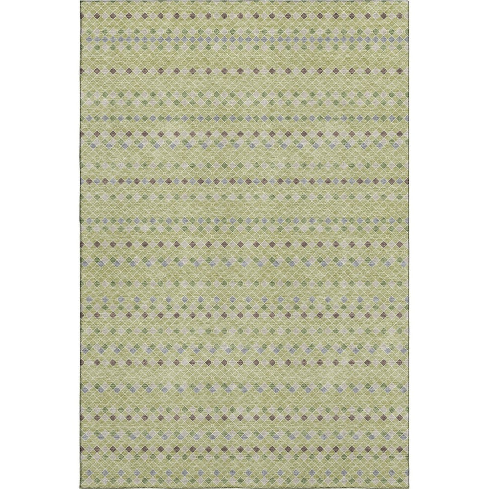 HomeRoots 5' X 8' Stylish Artichoke Green and Gray Striped Washable Area Rug with UV Protection and Durability 693506