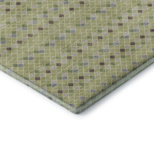 HomeRoots 8' Round Washable Artichoke Green Gray Silver Striped Area Rug with UV Protection for Homes 693507