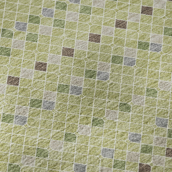 HomeRoots 8' Round Washable Artichoke Green Gray Silver Striped Area Rug with UV Protection for Homes 693507