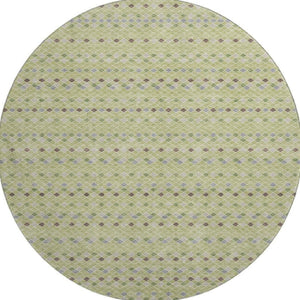 HomeRoots 8' Round Washable Artichoke Green Gray Silver Striped Area Rug with UV Protection for Homes 693507