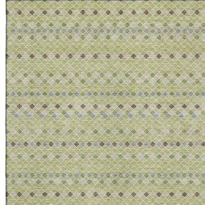 HomeRoots 8' Artichoke Green Gray Silver Striped Washable Area Rug with UV Protection & Non-Slip Backing 693508