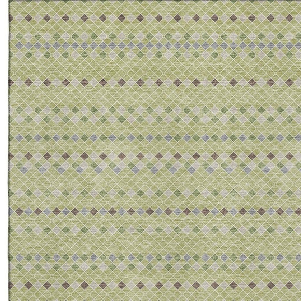 HomeRoots 8' Artichoke Green Gray Silver Striped Washable Area Rug with UV Protection & Non-Slip Backing 693508