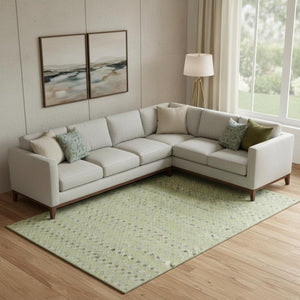 HomeRoots 9' X 12' Artichoke Green and Silver Striped Washable Area Rug – Durable, UV-Protected, and Stylish! 693509