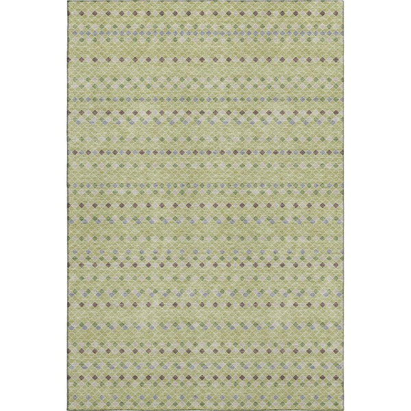 HomeRoots 9' X 12' Artichoke Green and Silver Striped Washable Area Rug – Durable, UV-Protected, and Stylish! 693509