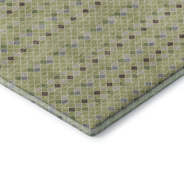 HomeRoots 9' X 12' Artichoke Green and Silver Striped Washable Area Rug – Durable, UV-Protected, and Stylish! 693509