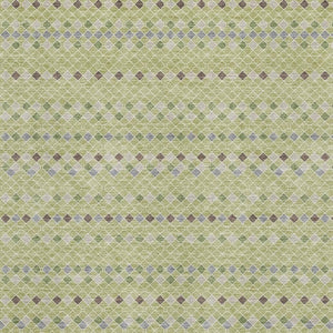 HomeRoots 9' X 12' Artichoke Green and Silver Striped Washable Area Rug – Durable, UV-Protected, and Stylish! 693509