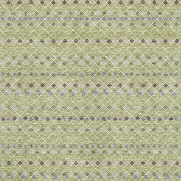 HomeRoots 9' X 12' Artichoke Green and Silver Striped Washable Area Rug – Durable, UV-Protected, and Stylish! 693509