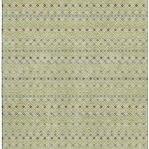 HomeRoots 9' X 12' Artichoke Green and Silver Striped Washable Area Rug – Durable, UV-Protected, and Stylish! 693509
